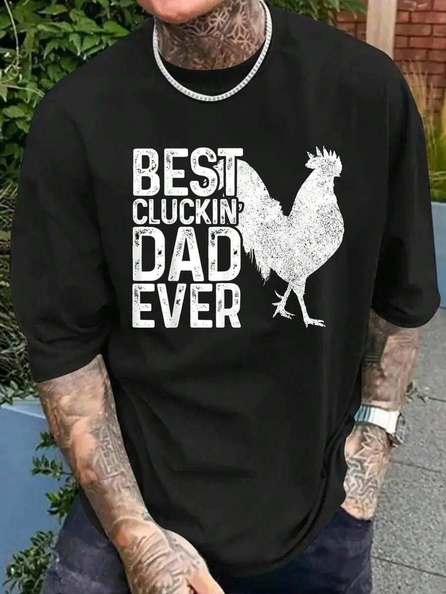 100% Cotton Men Tshirt Best Cluckin' Dad Ever Funny Chicken Dad Gift T-Shirt - màu đen - Xem 1