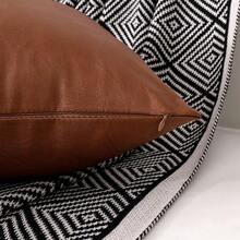 Faux Leather Throw Pillow Covers, 12 X 18 H Set Of 2 Thi Cognac Modern Solid Decorative Pillow Covers For Bedroom Living Room. - Multicolor - View 4