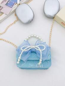 1pc Lace Bow Sweet Style Handbag, Fashion Pearl Bow Princess Style Cute Coin Purse Crossbody Bag, Korean Versatile, Casual Comfortable Strap, Smooth Long Design, Suitable For Girls Daily Shopping And Travel, An Ideal Gift Choice. - Bow Pearl Handbag - View 9