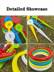 10 件户外沙滩运动投掷圈，PVC 材质，草坪游戏器械，投掷圈游戏，与家人和朋友分享快乐和互动娱乐，适用于公园、海滩、后院、露营 - 彩色 - 查看 8