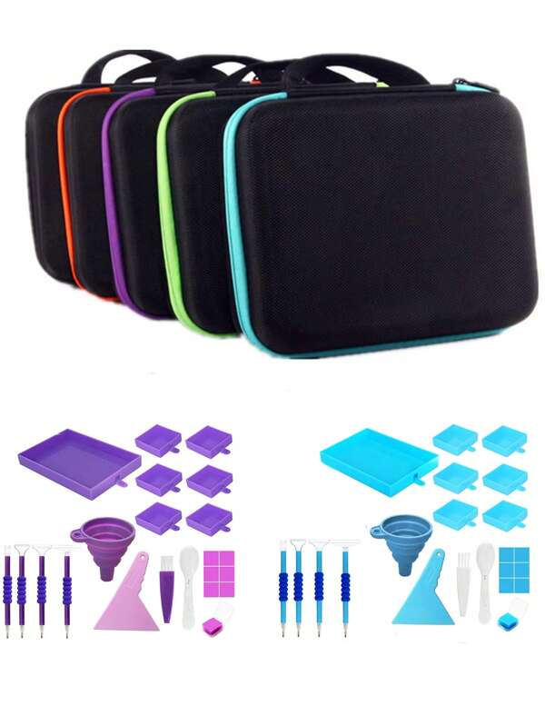 Diamond Painting Accessories Organizing Set - 30 Slots (Blue/Purple), Portable Organizer Bag & Tool Set - Perfect Gift For Handicraft Enthusiasts