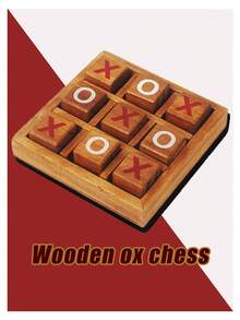 Juego de mesa de tres en raya de madera - Juego OXO - Juego de noche familiar - Regalo único - Adecuado para todas las ocasiones - Marrón - Ver 4