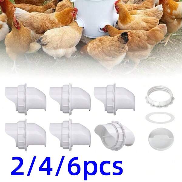 Kit universal a prueba de lluvia para alimentador de pollos - Alimentador por gravedad DIY, ahorra pienso y se ajusta a cualquier cubo/barril (2/4/6 piezas)