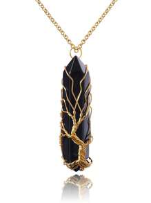 Collana di cristallo curativo fai da te fatta a mano con albero della vita, pendente in pietra naturale avvolto in filo, collana con pietra preziosa di quarzo spirituale esagonale, gioielli per donne e uomini.