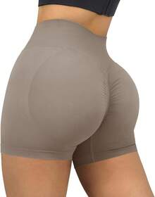 Seamless High Waisted Booty Shorts For Workout - 3" Caqui - Ver 9