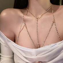 1pc Crystal Body Chain Necklace, Rhinestone Bra Chain, Sexy Bikini Body Jewelry For Nightclub