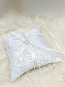 1 pieza Almohada para alianzas de boda, almohada de portador de anillos color marfil, soporte para portador de anillos para ceremonia de boda