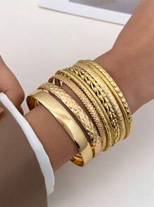 10 Pieces Of Fashionable Steel Bracelets, Suitable For Women And Men, Twisted Texture Bracelets, Gold And Silver Jewelry, Personalized Streetwear, Gothic Gifts (With Slight Irregular Marks On The Surface)