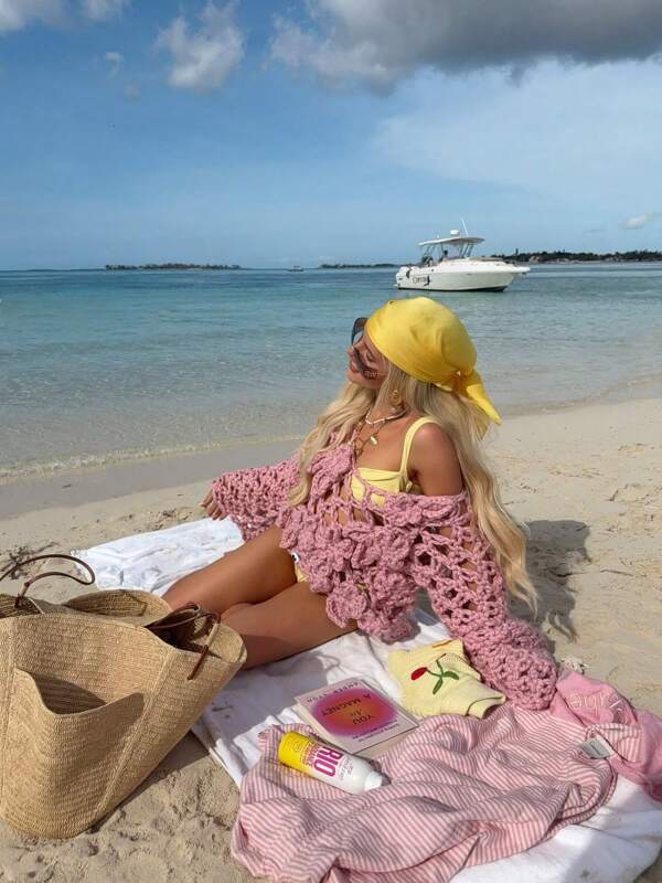 1pc New Arrival Solid Color Printed Headscarf, Fashion Yellow Jacquard Satin Scarf 90cm, Elegant Versatile Headwrap For Daily Life, Casual, Travel, Beach Wear