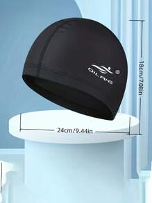 1pc Unisex Waterproof Swim Cap With Ear Protection Design, Elastic PU Material Suitable For Long Curly Hair