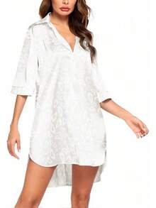 Women's Satin Nightshirt Button Down Sleepshirt Silk 3/4 Sleeve Nightgown Boyfriend Notch Collar Sleepwear S-3XL - 白豹 - 查看 2