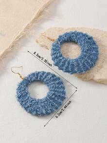 1 对手工制作的波西米亚西部牛仔风格复古休闲圆形吊坠耳环，适合日常休闲装/女士礼物耳环 - 圓形牛仔 - 查看 4