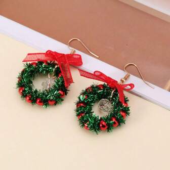 1 对蝴蝶结花环吊坠耳环，女士圣诞珠宝，适合派对、节日装饰、送给好朋友的礼物
