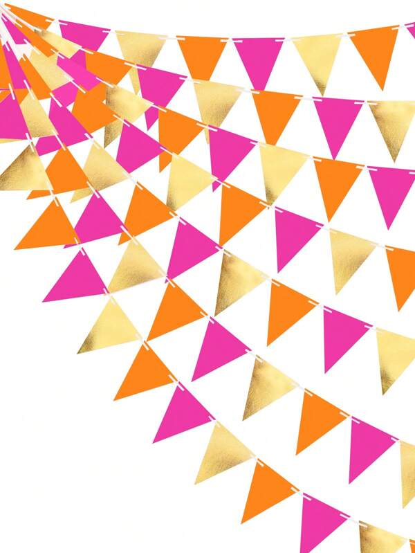 Decorações para festa de 3 m/9,84 pés, rosa choque, laranja e dourado, rosa e laranja, para bandeirinhas, faixas de papel, bandeiras triangulares, guirlandas, serpentinas para casamento, aniversário, chá de panela, decoração para casa, jardim e área externa