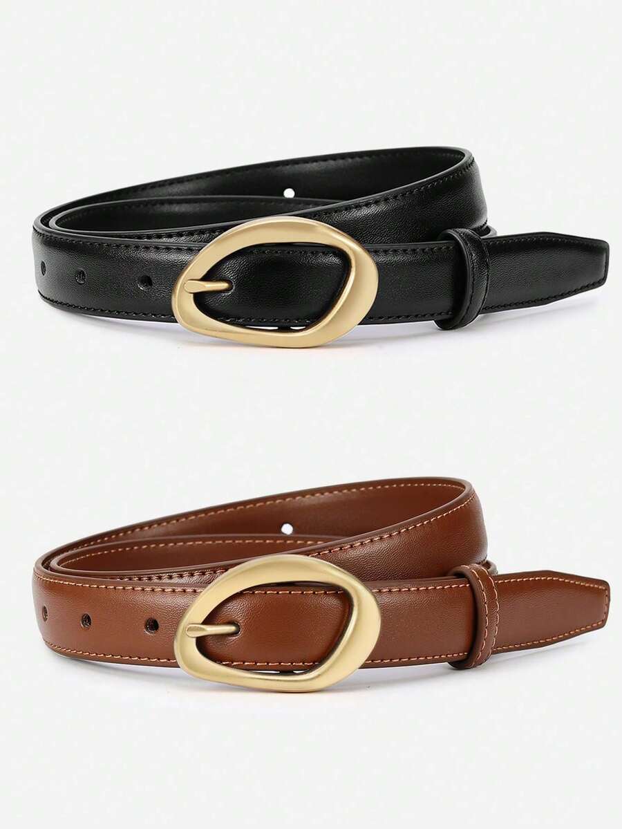 1/2pcs New Women Buckle Waist Belt, Fashionable Slimming, Suitable For Jeans And Pants - Multicolor - View 1