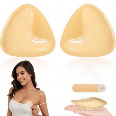 2/1Pair Double Sided Sticky Bra Inserts - Breathable Silicone Triangle Breast Lift Pasties Adhesive Bra, Ultra Boost Inserts Reusable | Push Up Lift S