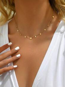 1pc 18K Gold Plated Music Disc Geometric Pendant Necklace, Suitable For Daily Wear And Gift, Handcrafted With Random Disc Quantity