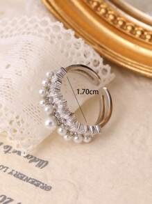 1pc Copper Minimalist Style Double Layer Open Pearl Ring, Elegant & Graceful Design For Women