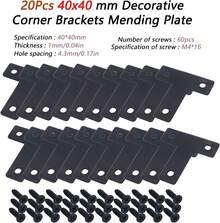 20pcs T Flat Shape Braces Corner Bracket, 40x40 Mm Decorative Corner Brackets Mending Plate, Stainless Steel T-Shaped Bracket For Wood Furniture Fixing - Multicolor - View 2