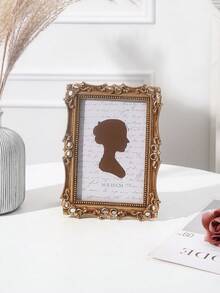 1pc Retro Vine Wreath Shaped Resin Photo Frame, Elegant Vintage Floral Pattern Decorative Border, Handpainted Home Decor Photo Frame, Suitable For Photo Display And Photography Prop - Gold - View 5