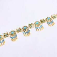 1 pièce Best-seller Chaîne de taille en fausse turquoise, bijou de corps sexy à cristaux multicouches avec gland, style vintage