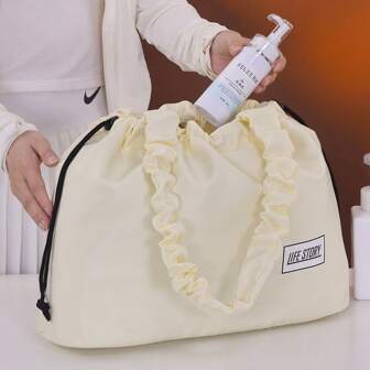 1 stuk dames droge en natte aparte yogatas, sporttas, minimalistische effen kleur trekkoord grote capaciteit tas, lichtgewicht schoudertas voor studenten, niche-ontwerp strandvakantie schoudertas, kleding opbergtas, yoga gym handtas, veelzijdige schoudertas, lichtgewicht casual schoudertas onder de oksels, geschikt voor woon-werkverkeer, reizen, uitjes