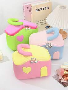 1 件 Macron 彩色化妆包带手柄时尚盥洗包独特设计方形化妆品收纳包可爱房子形状化妆包化妆刷护肤品收纳包适用于旅行必需品邮轮必需品宿舍必需品、婚礼伴娘礼物、妈妈礼物、生日礼物、送给朋友和老师的礼物、家居装饰、浴室客厅卧室装饰、浴室收纳、珠宝收纳、唇油收纳、指甲油收纳