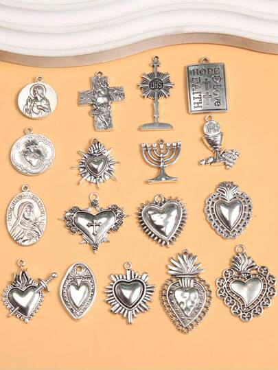 6pcs Silver-Tone 17 Styles Christian Chalice & Sacred Heart Alloy Pendants DIY Jewelry Making M990