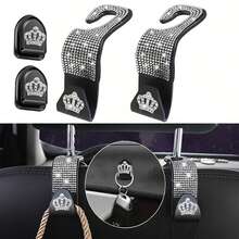 Bộ 4 món hình vương miện đính đá lấp lánh - Móc treo đồ trên xe hơi, bao gồm 2 móc treo đồ phía sau ghế xe, 1 móc treo tựa đầu lấp lánh và 2 móc dán mini, thiết kế sang trọng và sáng tạo. - Hoa văn vương miện - Xem 2