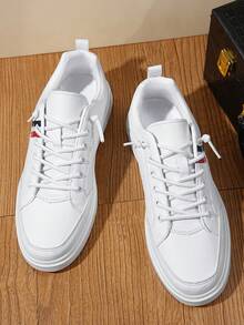 ​Men's White Leather Sneakers - All-Day Comfort Non-Slip Sole, Clean Simple Styling For Any Outfits​ - 白色 - 查看 3