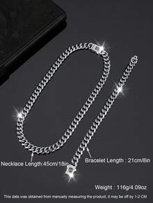 1 条项链 + 1 条手链 嘻哈风格珠宝套装 链设计 密镶闪亮水钻 适合女性