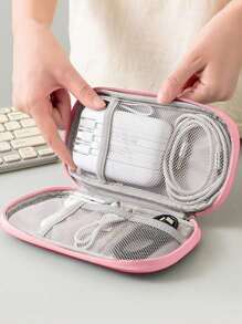 1pc Digital Accessories Storage Bag, Electronic Organizer Travel Universal Cable Pouch, Suitable For Phone Case, Data Cable, Coin Purse, Jewelry, Classified Storage Compartments, Power Bank, Mouse, Charger, Cable, Pencil Case, Hard Drive, Protective Cover, Washable Travel Storage Pouches