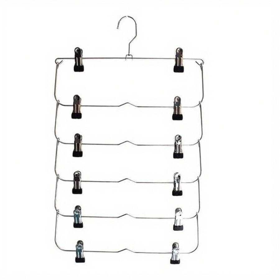Clothes Hangers Multilayer Skirt Trouser Hanger For Pants Non Slip Metal Hanger Clips With 12 Clips Clothing Storage Rack - Multicolor - View 1