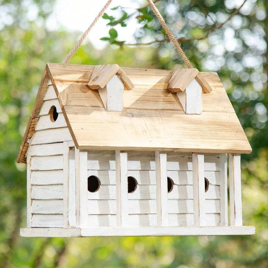 14.25L Wood Hanging Birdhouse For Outdoors Oversized Distressed Cottage Painted Bird House Rustic Bird House For Bluebird Wren Chickadee Sparrow Bird Nest Box For Garden Patio Washed White - Biệt thự 4 phòng 14,25"LWhite - Xem 1