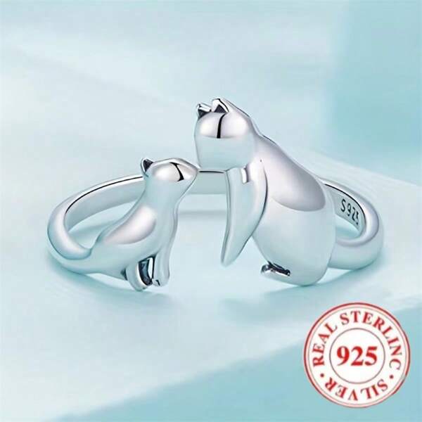 925 Sterling Silber einstellbarer Ring, süßes personalisiertes Tier Design, hypoallergen