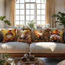 4PC Fall Forest Dwarf Throw Pillow Cover(17.71inx17.71in) Fresh And Simple Style, Comfortable Pillowcase, Modern Minimalist Style, Suitable For Office, Farm, Living Room, Sofa, Bedroom Furniture Decoration (Pillowcase Not Included) (One Side Printing)