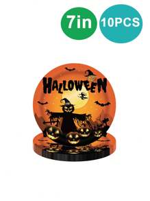 10 قطعة من لوازم حفلة هالوين، أطباق وأكواب ومناديل ورقية، أواني أكل قابلة للتخلص منها ، لديكورات هالوين بقوالب اليقطين البرتقالية والأشباح ، لأعياد الميلاد و حفلات هالوين
