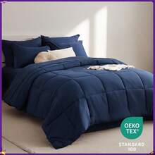 Navy Bedding Sets Queen - 7 Pieces Solid Queen Bed In A Bag, Queen Bed Set Navy With Quilted Warm Fluffy Comforters, Sheets, Pillowcases & Shams - Multicolor - View 1