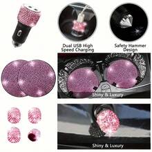 Artificial Diamond Car Steering Wheel Decoration Set Pink Artificial Diamond Steering Wheel Protective Cover, New Fashion Cute Goddess Steering Wheel Cover Set,Car Acessesories Women - Một cỡ - Xem 7