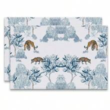 Set de 4 o 6 individuales, decoración del hogar, individual de lino estilo moderno de porcelana azul y blanca impresa, adecuado para mesas de comedor, decoración versátil de temporada en primavera, verano, otoño e invierno, individual de mesa lavable de estilo moderno, resistente al calor, resistente a las manchas, decoración de habitación, individual, posavasos, individual de mesa de cocina, decoración de fiesta, decoración del hogar, regalo ideal