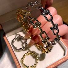1 pièce Ensemble de bracelet à boucle en U en forme de 2 pièces et bague ouverte semi-ornée creuse, article populaire style européen et américain