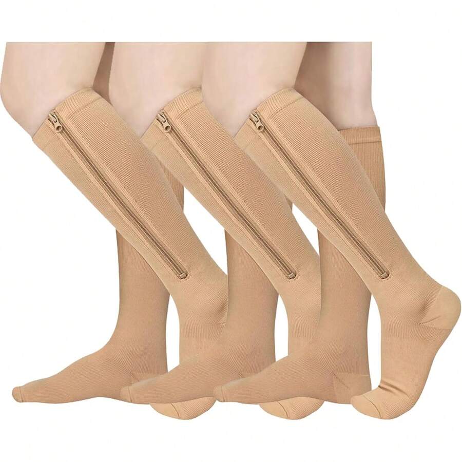 1 Pair Zipper Compression Socks, 15-20 MmHg Closed Toe Compression Stocking With Zipper For Women And Men - Multicolor - View 1