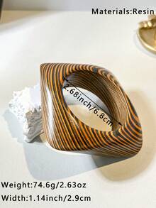 1 pièce Bracelet large en bois à motif géométrique rétro pour femmes - grain et variations de couleur naturels du bois. Accessoire de mode convenant pour le quotidien et les fêtes, minimaliste et - Multicolore - Voir 4