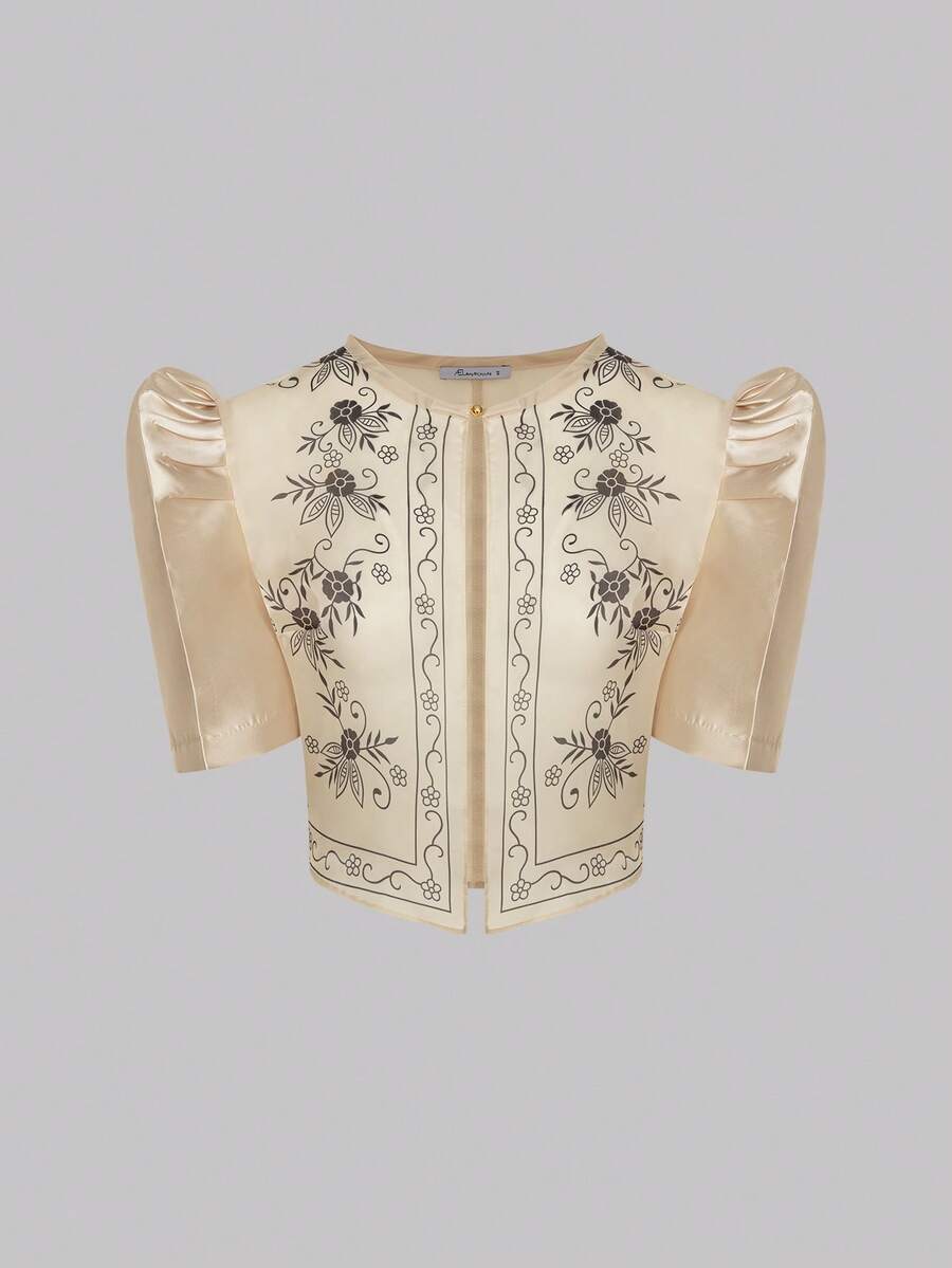 Amyenjoylife 现代菲律宾女式时尚纯色花卉印花泡泡袖上衣，春夏