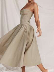 French Vintage Long Dresses With Halter - Khaki - View 2