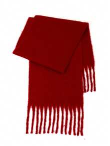 1pc Women's Autumn/Winter New Fluffy Tassel Scarf, Thick Warm Comfortable For Daily & Outdoor Wear As Shawl - Burgundy - View 1