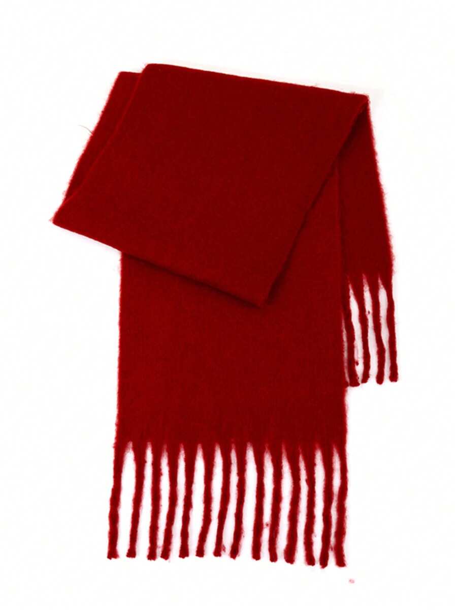 1pc Women's Autumn/Winter New Fluffy Tassel Scarf, Thick Warm Comfortable For Daily & Outdoor Wear As Shawl - Burgundy - View 1