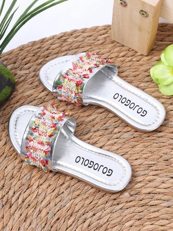 1 Pair Girls' Open Toe Sandals, Casual Minimalist Fashion, Flat Beach Slippers For Indoor & Outdoor, Suitable For Daily, Holiday And Travel