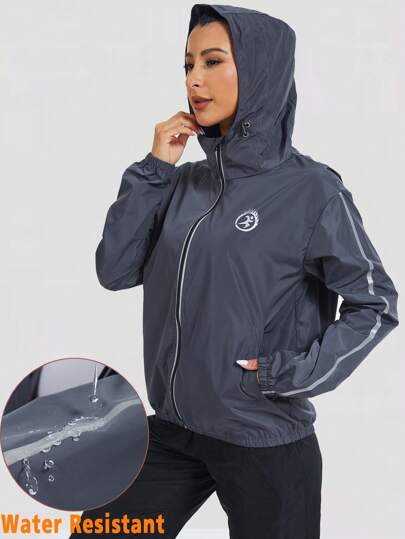 Rain Jacket For Women Waterproof Rain Suit Zipper Rain Gear Hood Hiking Outdoor Sports
