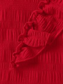 Baby Mädchen Sommer Lässig minimalistisches Jacquard Volant Ärmel Rundhals Kleid mit Knopf hinten und Schleifenbandana